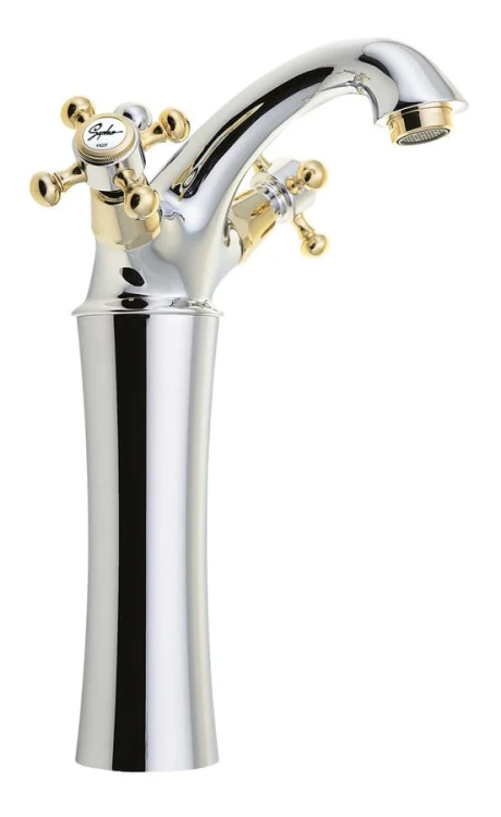 ANTEA bateria umywalkowa wysoka z odpływem, wysokość 245mm, chrom/złoto