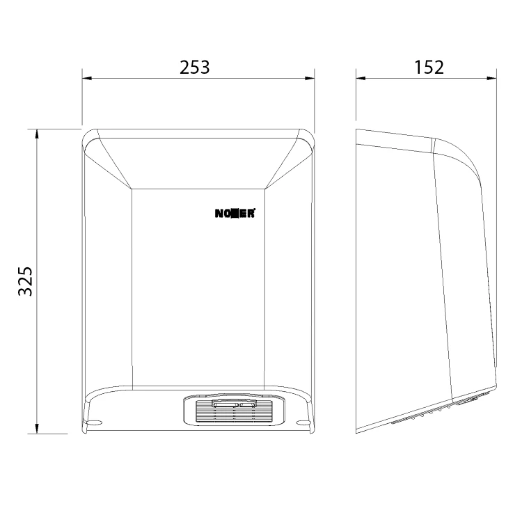 Rysunek techniczny - BIGFLOW bezdotykowa elektryczna suszarka do rąk 220-240V, 2050 W, 253x325x152mm, ABS/biały