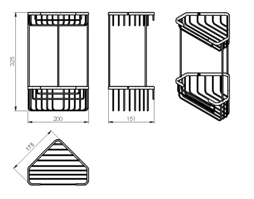 Rysunek techniczny - SMART podwójna półka narożna 175x325x175mm