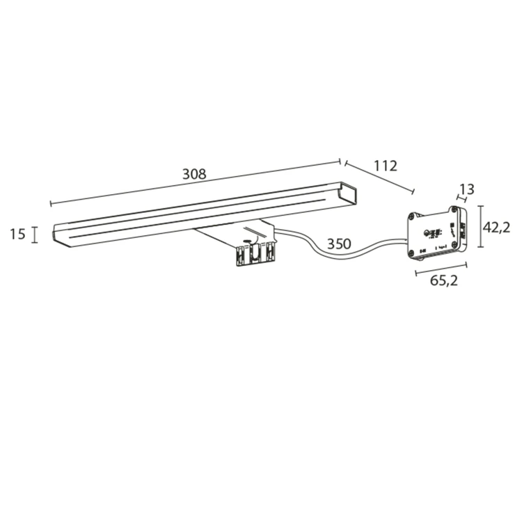 Rysunek techniczny - FELINA LED oświetlenie ścienne , 8W, 308x15x112mm, IP44, chrom