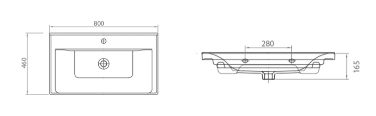 Rysunek techniczny - SAVA 80 umywalka meblowa 80x46cm, biała