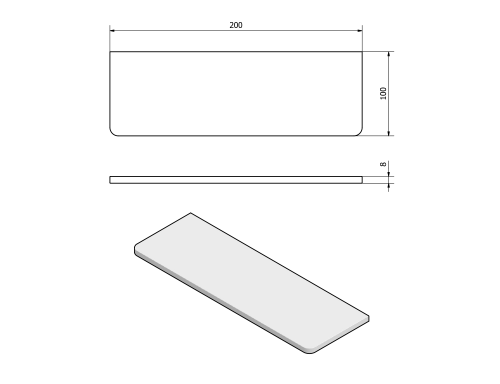 Rysunek techniczny - Półka 200x100x8mm, szkło czyste
