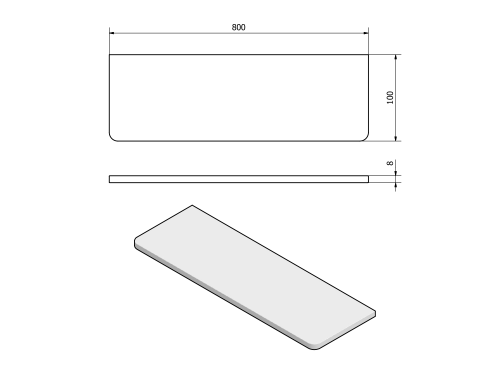 Rysunek techniczny - Półka 800x100x8mm, szkło czyste