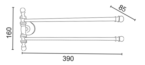 Rysunek techniczny - PERLA obrotowy wieszak na ręczniki podwójny 390mm, złoto