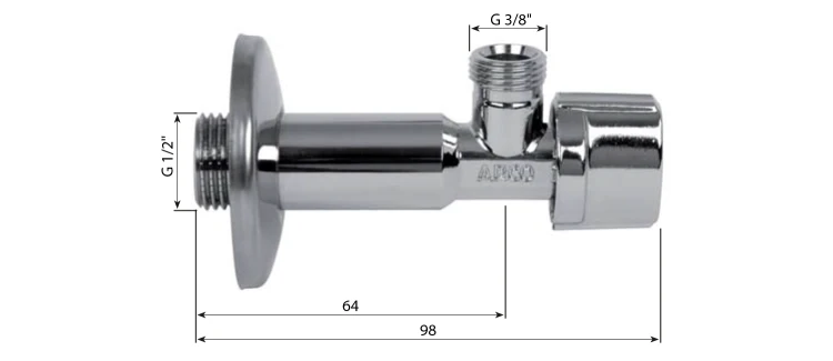 Rysunek techniczny - ARCO zawór kątowy długi A-80 1/2"x3/8", anticalc, chrom