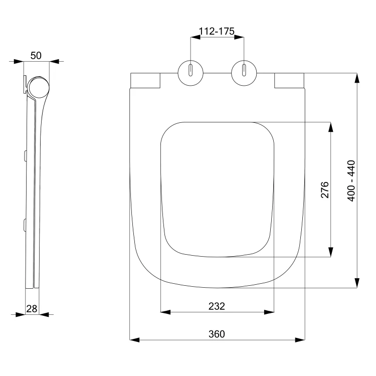 Rysunek techniczny - BELLO deska WC, SLIM Soft Close, biały