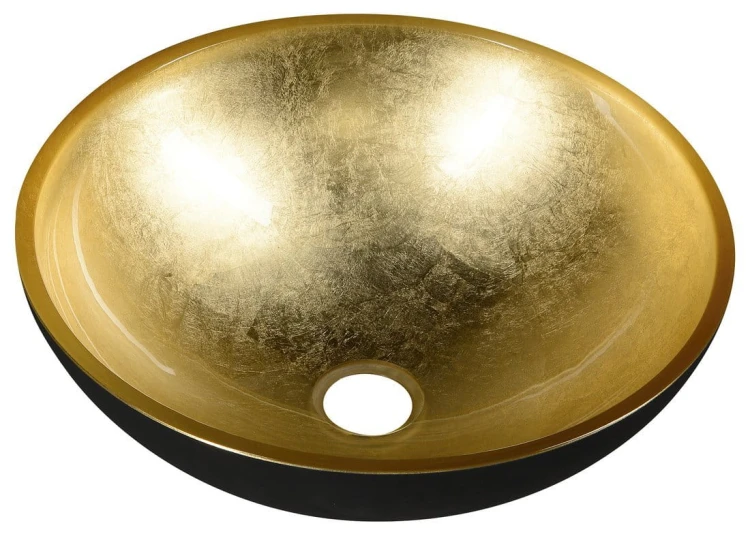 MURANO BLACK-GOLD umywalka szklana nablatowa, średnica 40cm, czarny/złoto