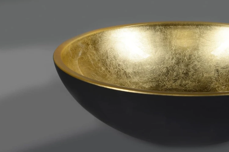 MURANO BLACK-GOLD umywalka szklana nablatowa, średnica 40cm, czarny/złoto #7