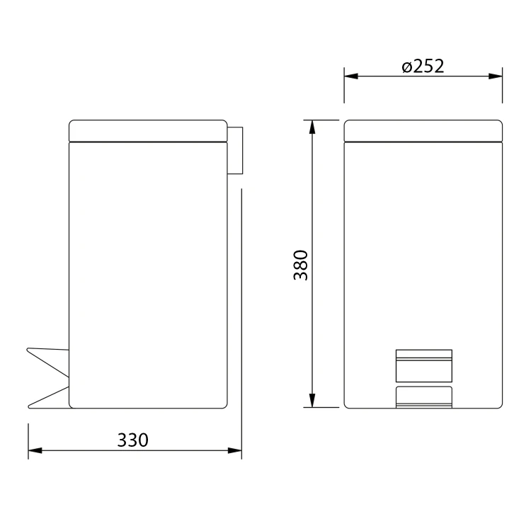 Rysunek techniczny - SIMPLE LINE kosz na śmieci okrągły 12l, stal nierdzewna połysk