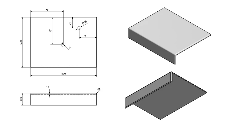 Rysunek techniczny - TAILOR blat kompozytowy 80x50 cm, wersja  F