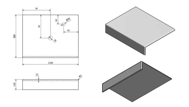 Rysunek techniczny - TAILOR blat kompozytowy 110x50 cm, wersja F