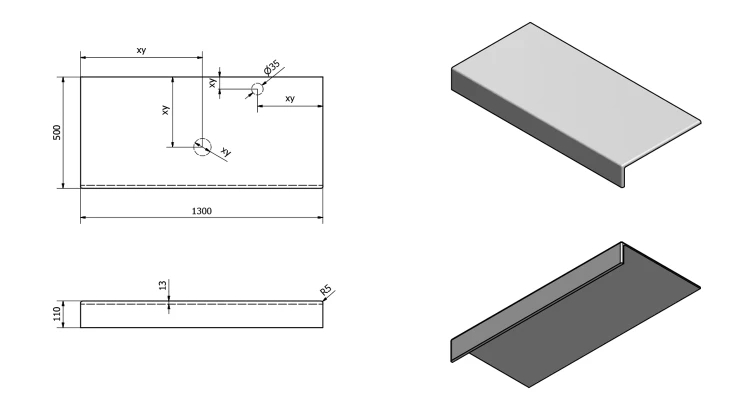 Rysunek techniczny - TAILOR blat kompozytowy 130x50 cm, wersja F