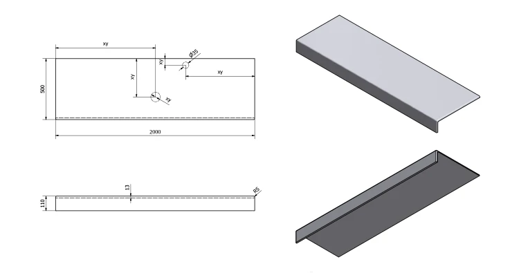 Rysunek techniczny - TAILOR blat kompozytowy 200x50 cm, wersja F