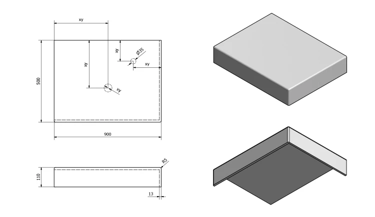 Rysunek techniczny - TAILOR blat kompozytowy 90x50 cm, wersja R