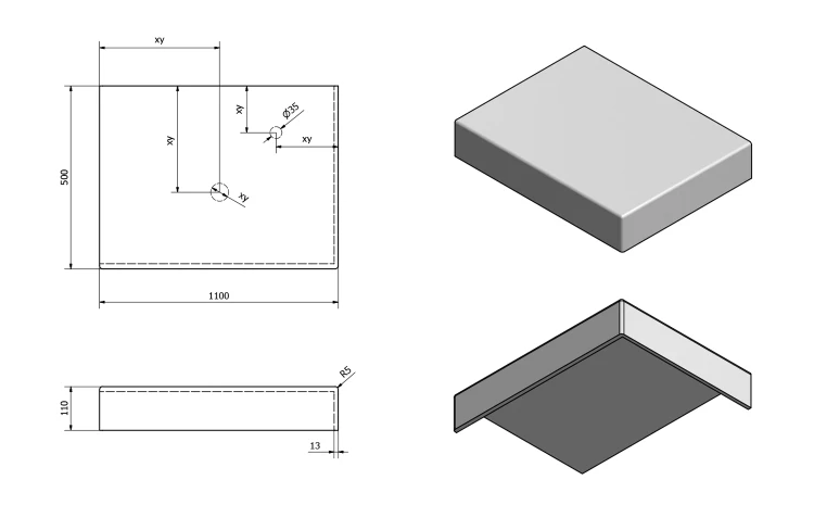 Rysunek techniczny - TAILOR blat kompozytowy 110x50 cm, wersja R