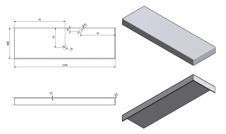 Rysunek techniczny - TAILOR blat kompozytowy 210x50 cm, wersja R