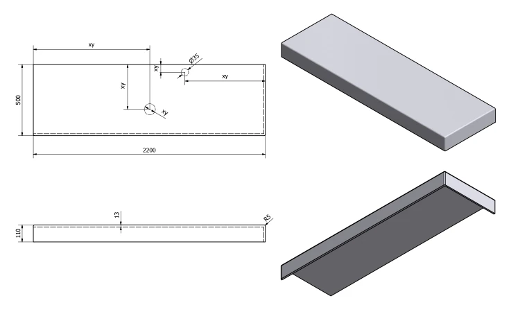 Rysunek techniczny - TAILOR blat kompozytowy 220x50 cm, wersja R