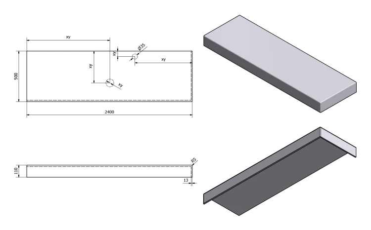 Rysunek techniczny - TAILOR blat kompozytowy 240x50 cm, wersja R