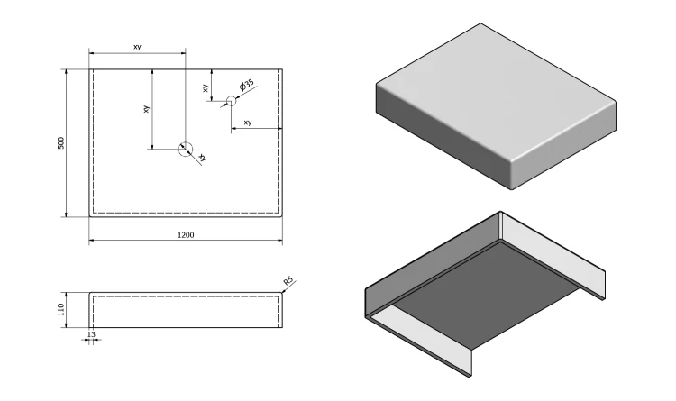 Rysunek techniczny - TAILOR blat kompozytowy 120x50 cm, wersja  C