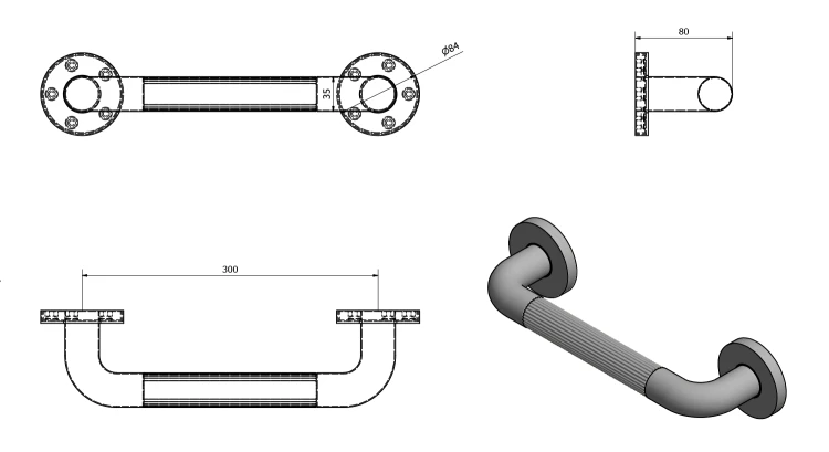 Rysunek techniczny - WHITE LINE pewność poręcz plastikowa, 300mm, biały