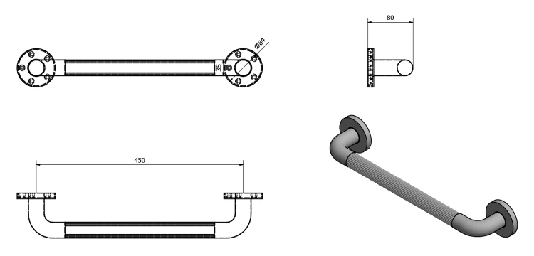 Rysunek techniczny - WHITE LINE pewność poręcz plastikowa, 450mm, biały