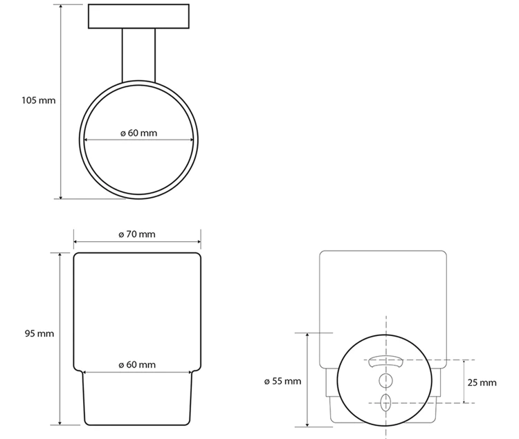 Rysunek techniczny - X-ROUND BLACK wisząci kubek, szkło mleczne, czarny mat