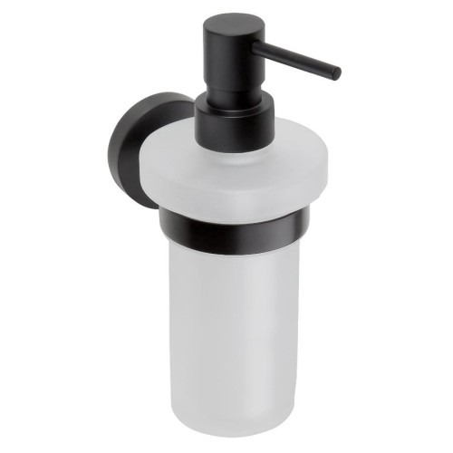 X-ROUND BLACK wiszący dozownik mydła 230ml, szkło mleczne, czarny mat
