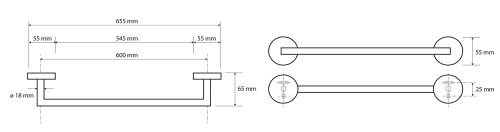 Rysunek techniczny - X-ROUND BLACK wieszak na ręczniki 600mm, czarny mat