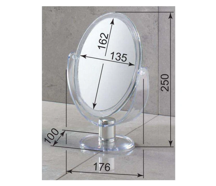 Rysunek techniczny - Lusterko kosmetyczne stojące, 162x135mm, dwustronne, transparentne
