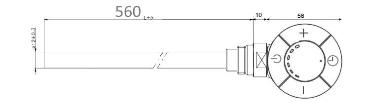 Rysunek techniczny - Grzałka z termostatem, kabel prosty, 600 W, chrom