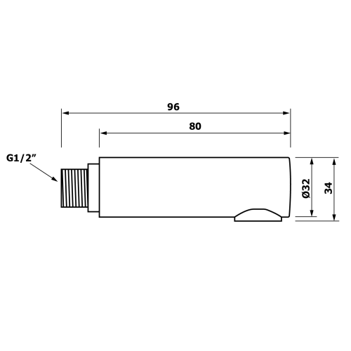 Rysunek techniczny - PARIS Wysuwany prysznic do baterii kuchennych 1/2 ", 2 funkcje, chrom