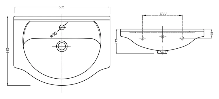 Rysunek techniczny - SIMPLEX ECO 60 szafka podumywalkowa z umywalką 58,5x83,5x30,7 cm