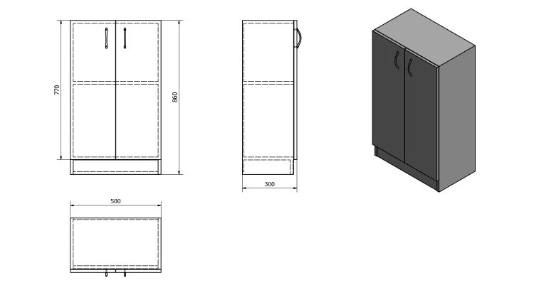 Rysunek techniczny - SIMPLEX ECO szafka niska 50x86x30cm