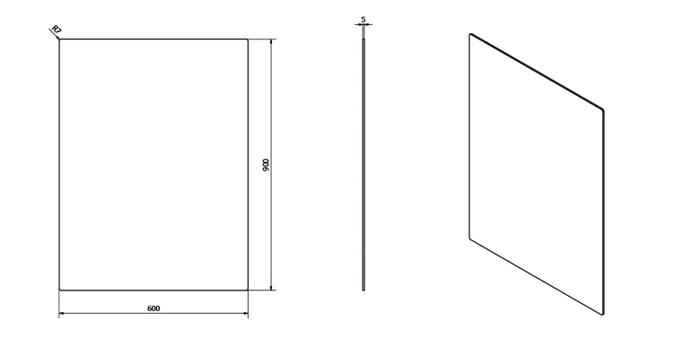 Rysunek techniczny - PLAIN lustro ze ściętą krawędzią 60x90cm , zaokrąglone rogi, CU free