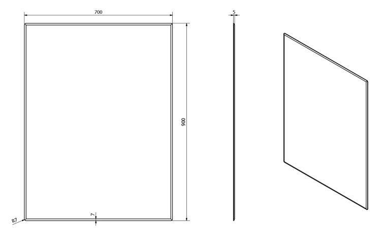 Rysunek techniczny - ACCORD lustro fazowane 70x90cm, CU free