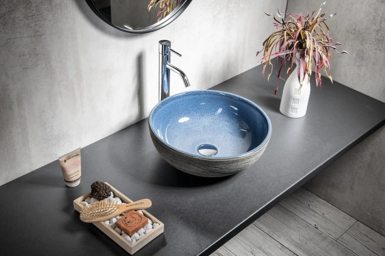 PRIORI umywalka ceramiczna nablatowa Ø 41 cm, niebieski/szary #3