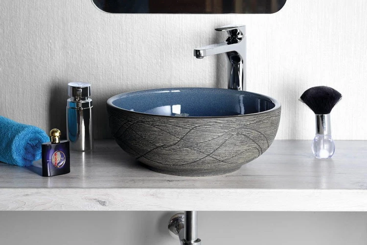 PRIORI umywalka ceramiczna nablatowa Ø 41 cm, niebieski/szary #5