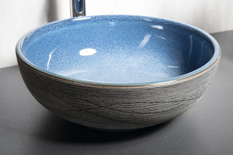 PRIORI umywalka ceramiczna nablatowa Ø 41 cm, niebieski/szary #6