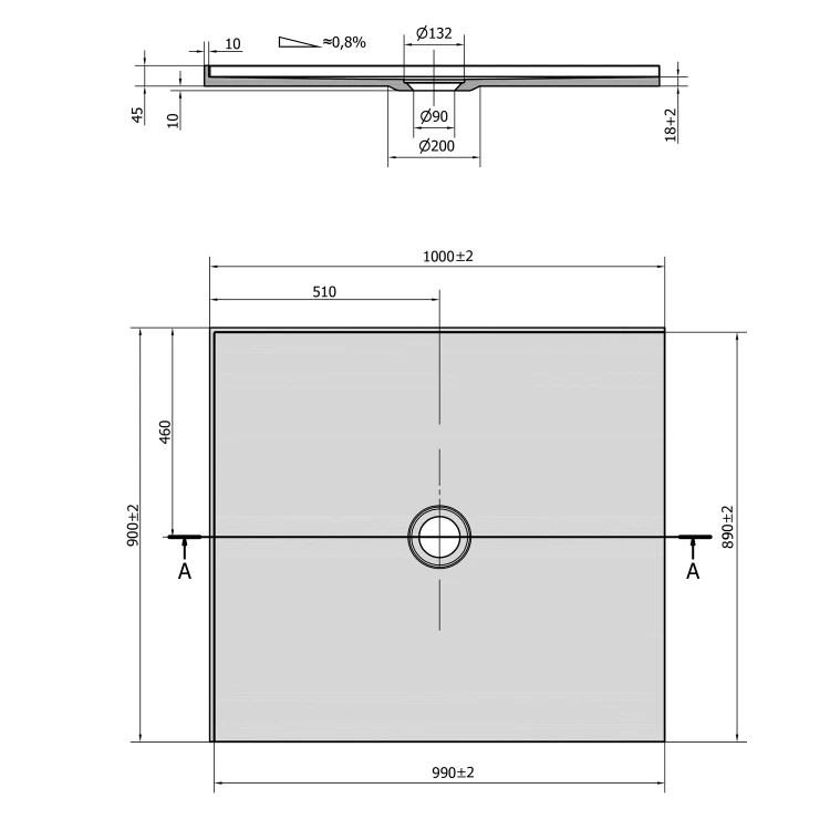 Rysunek techniczny - MIRAI brodzik kompozytowy 100x90x1,8cm, lewy, biały