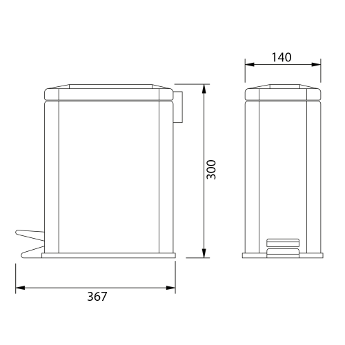 Rysunek techniczny - SIMPLE LINE kosz na śmieci prostokątny 5l, stal nierdzewna, połysk