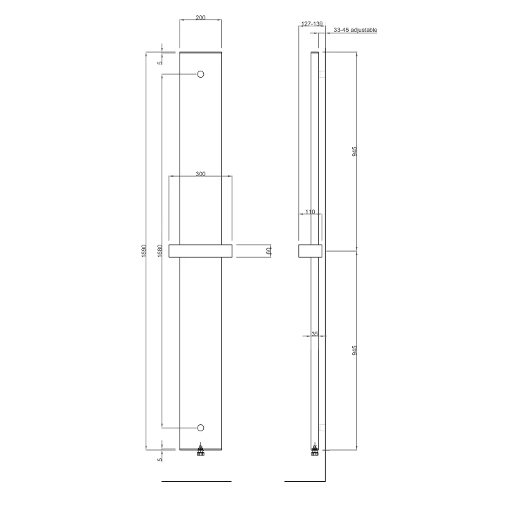 Rysunek techniczny - OTHELLO MONO SLIM grzejnik 300x1890mm, biały mat