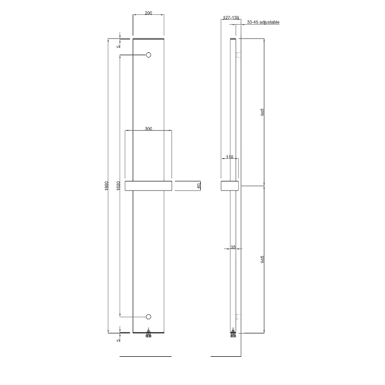 Rysunek techniczny - OTHELLO MONO SLIM grzejnik aluminiowy 300x1890mm, czarny mat