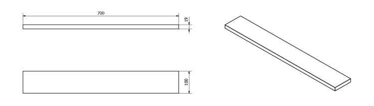 Rysunek techniczny - CROSS półka 70x2x10cm, starobiała