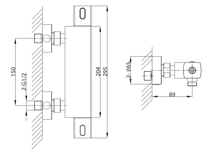 Rysunek techniczny - MIXONA bateria prysznicowa termostatyczna, ścienna, chrom
