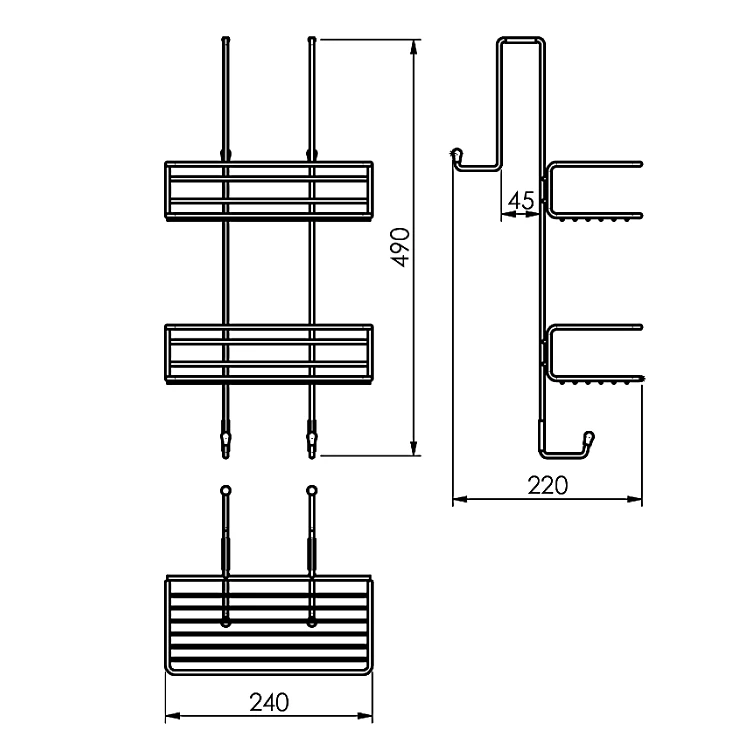 Rysunek techniczny - CHROM LINE druciana półka prysznicowa 240x490x220mm, chrom