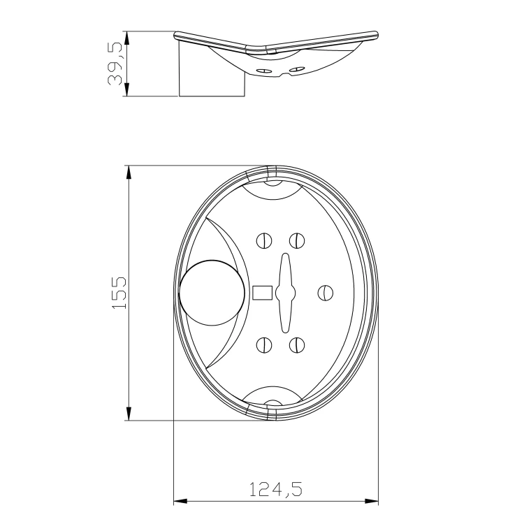 Rysunek techniczny - Zamienna mydelniczka do drążku prysznicowego 25mm, plastik