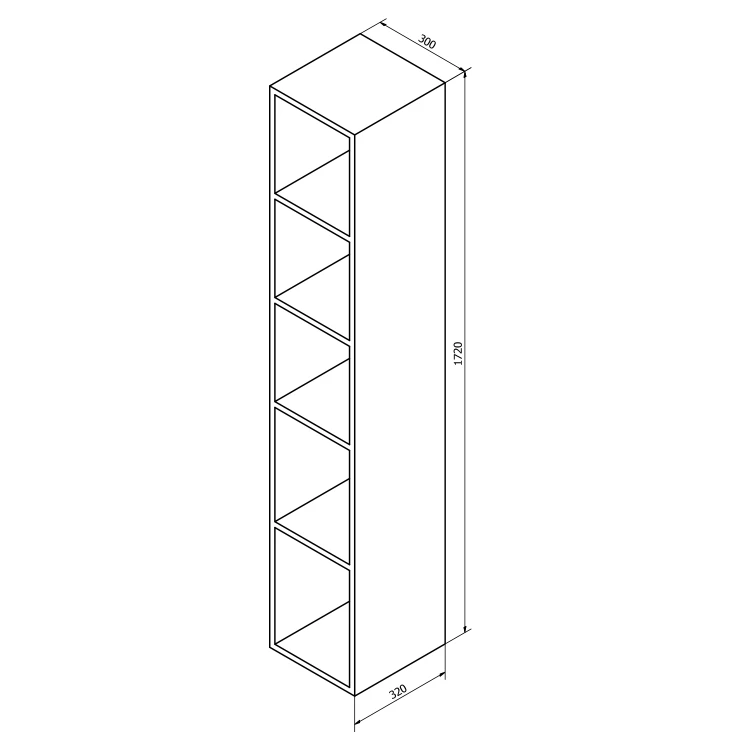 Rysunek techniczny - ESPACE słupek wysoki, otwarty z półkami, 30x172x32cm, biały