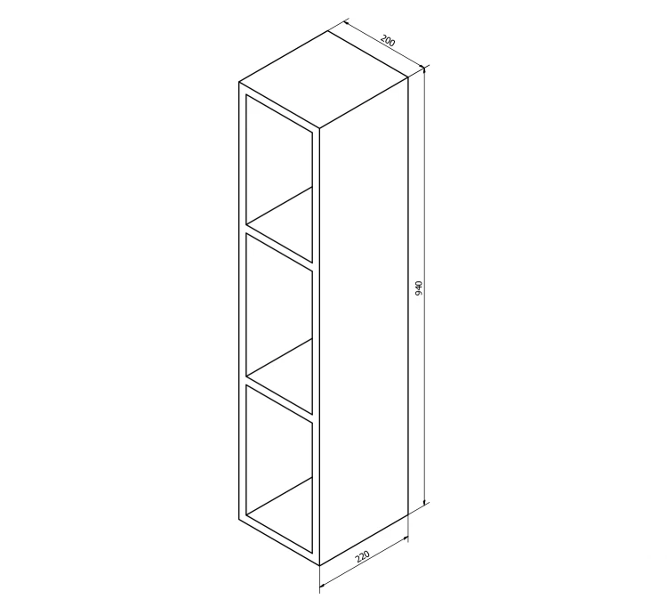 Rysunek techniczny - ESPACE szafka otwarta z półkami, 20x94x22cm, dąb srebrny