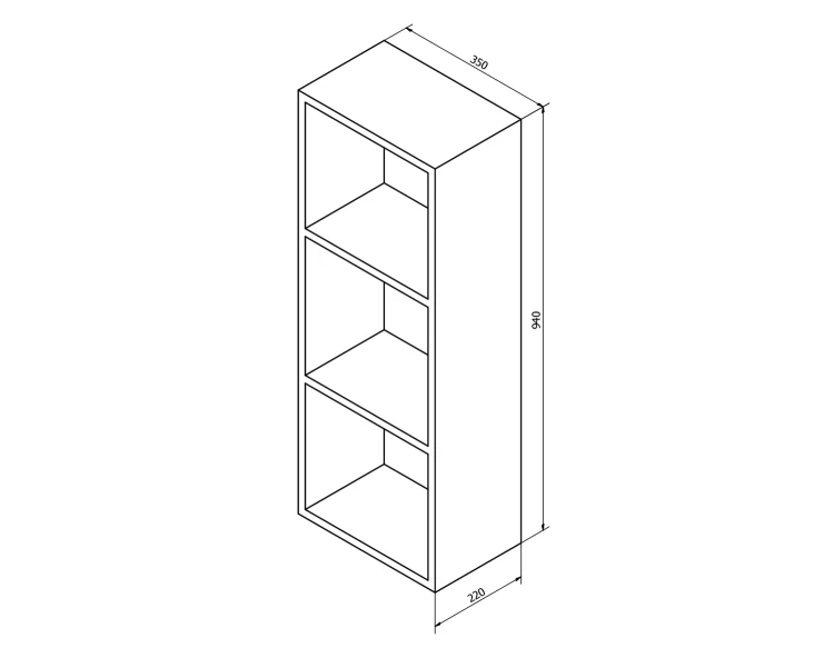Rysunek techniczny - ESPACE szafka otwarta z półkami, 35x94x22cm, sosna rustykalna