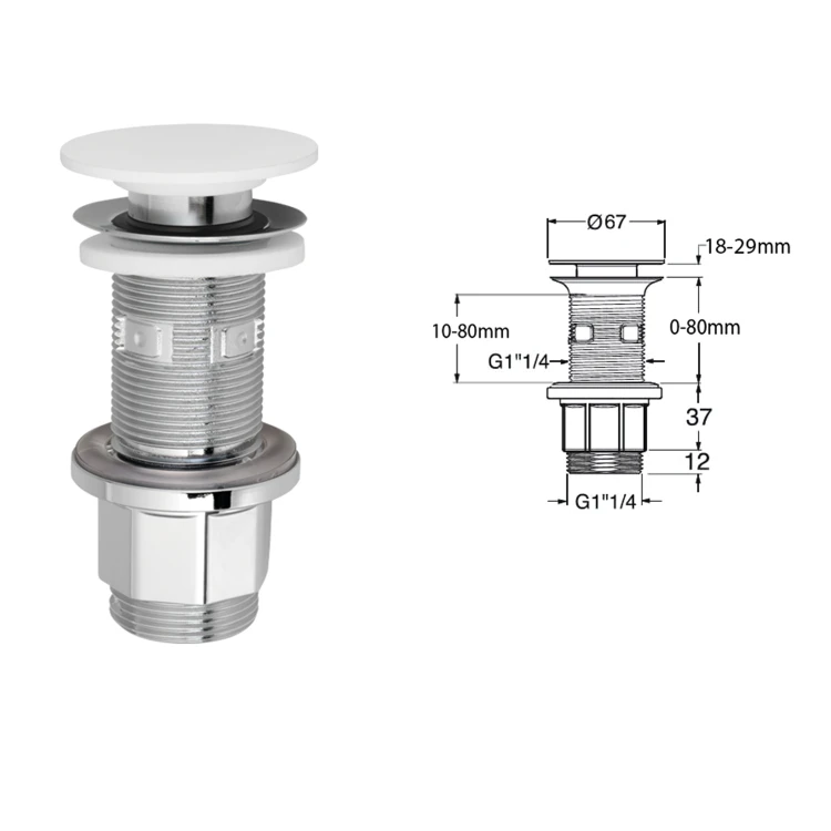 Rysunek techniczny - IMPALA odplyw umywalkowy 5/4'', klik-klak, grzybek Rockstone, biały mat